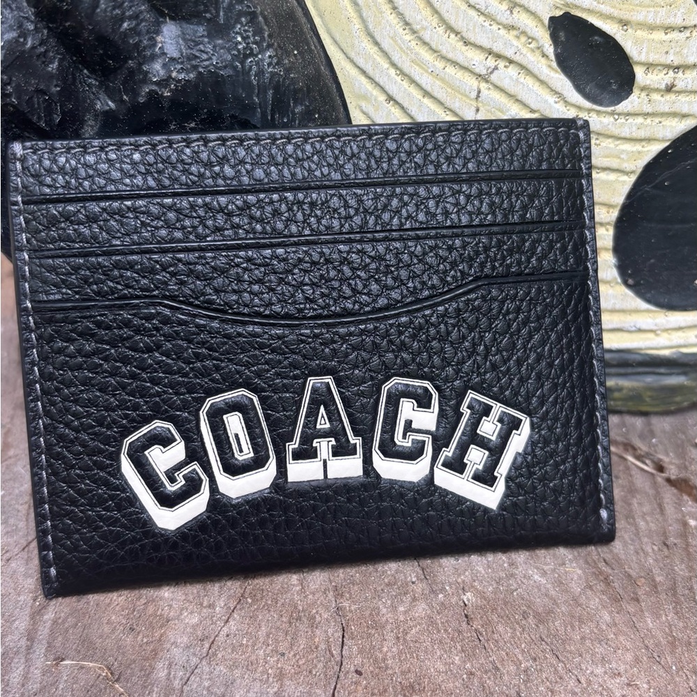 Authentic COACH Refined Pebbled Leather logo slim card case/ID - Picture 1 of 4